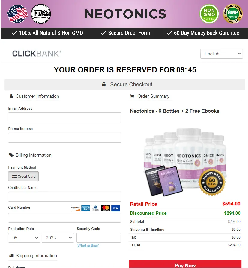 Neotonics order page